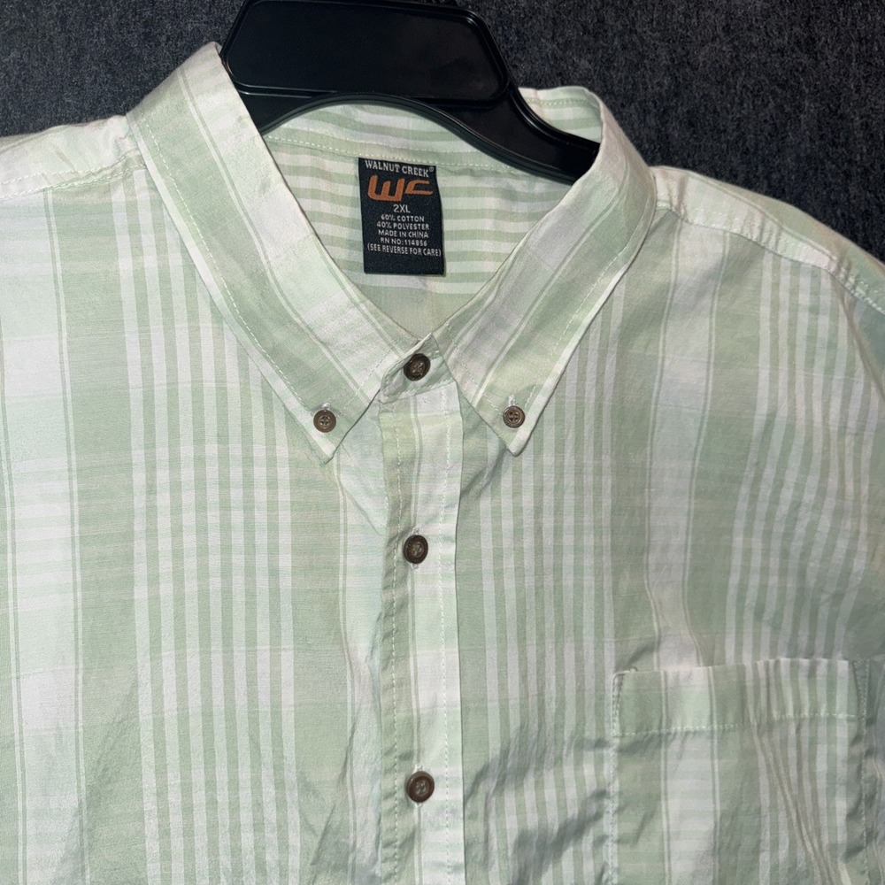 Walnut Creek WC Mens 2XL Green Striped Check Button Up Shirt Casual Cotton Blend